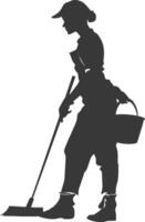 Silhouette housekeeper in action full body black color only vector