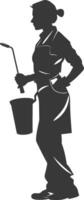 Silhouette housekeeper in action full body black color only vector