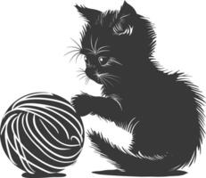 silueta gatito animal jugando lana rodar negro color solamente vector