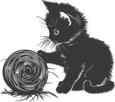 silueta gatito animal jugando lana rodar negro color solamente vector