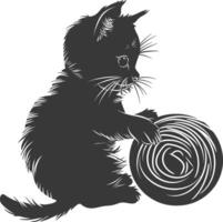 Silhouette kitten animal playing woll roll black color only vector