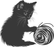 silueta gatito animal jugando lana rodar negro color solamente vector