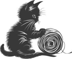 Silhouette kitten animal playing woll roll black color only vector