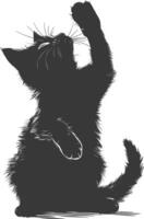 Silhouette kitten animal playing woll roll black color only vector