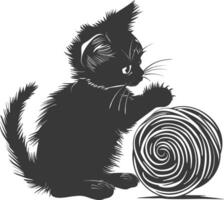 Silhouette kitten animal playing woll roll black color only vector