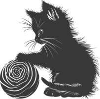 Silhouette kitten animal playing woll roll black color only vector