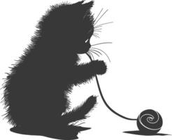 Silhouette kitten animal playing woll roll black color only vector