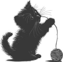 silueta gatito animal jugando lana rodar negro color solamente vector