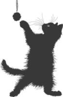 Silhouette kitten animal playing woll roll black color only vector