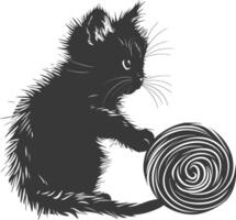 Silhouette kitten animal playing woll roll black color only vector