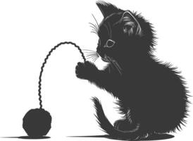 Silhouette kitten animal playing woll roll black color only vector