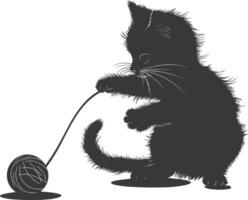 Silhouette kitten animal playing woll roll black color only vector