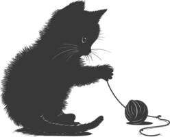 Silhouette kitten animal playing woll roll black color only vector