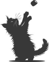 Silhouette kitten animal playing woll roll black color only vector