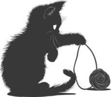 Silhouette kitten animal playing woll roll black color only vector