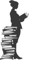 Silhouette librarian in action full body black color only vector