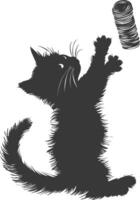 Silhouette kitten animal playing woll roll black color only vector