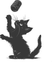 Silhouette kitten animal playing woll roll black color only vector