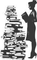 Silhouette librarian in action full body black color only vector