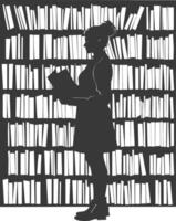 Silhouette librarian in action full body black color only vector