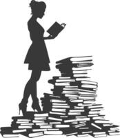 Silhouette librarian in action full body black color only vector