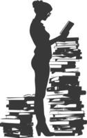 Silhouette librarian in action full body black color only vector