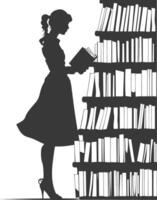 Silhouette librarian in action full body black color only vector