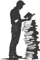 Silhouette librarian in action full body black color only vector