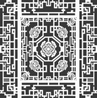 Silhouette of classical Chinese window lattice pattern black color only vector