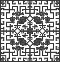 Silhouette of classical Chinese window lattice pattern black color only vector