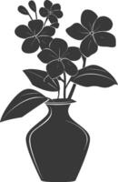 Silhouette periwinkle flower in the vase black color only vector