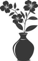 Silhouette periwinkle flower in the vase black color only vector