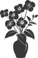 Silhouette periwinkle flower in the vase black color only vector