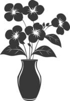 Silhouette periwinkle flower in the vase black color only vector