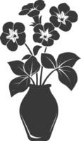 Silhouette periwinkle flower in the vase black color only vector