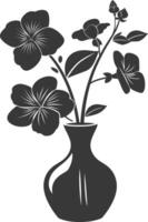 Silhouette periwinkle flower in the vase black color only vector