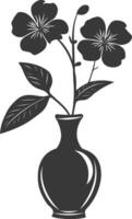 Silhouette periwinkle flower in the vase black color only vector