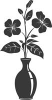 Silhouette periwinkle flower in the vase black color only vector