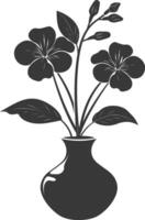 Silhouette periwinkle flower in the vase black color only vector