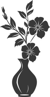 Silhouette periwinkle flower in the vase black color only
