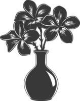 Silhouette plumeria flower in the vase black color only vector