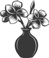 Silhouette plumeria flower in the vase black color only vector