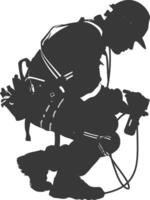 Silhouette repairman in action full body black color only vector