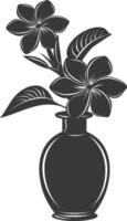 Silhouette plumeria flower in the vase black color only vector