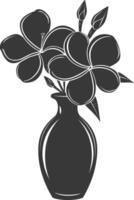 Silhouette plumeria flower in the vase black color only vector