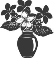 Silhouette plumeria flower in the vase black color only vector