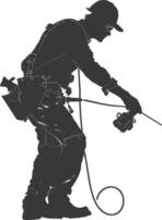 Silhouette repairman in action full body black color only vector