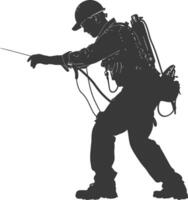 Silhouette repairman in action full body black color only vector