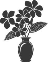 Silhouette plumeria flower in the vase black color only vector