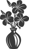 Silhouette plumeria flower in the vase black color only vector